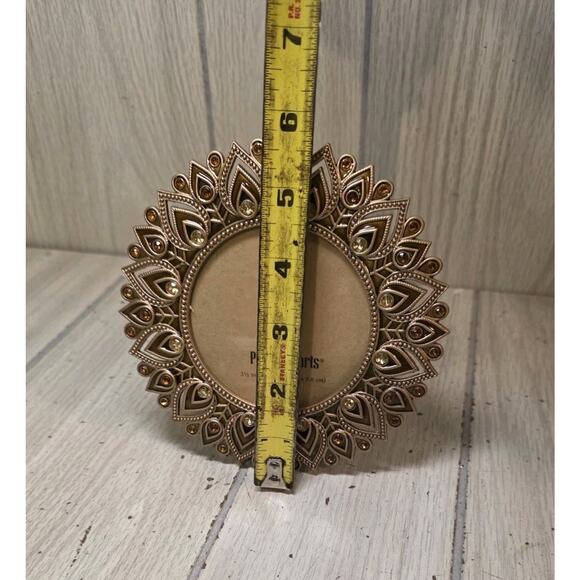 Pier 1 Imports Photo Frame Bejeweled Ornate Wire & Beads 3.5x3.5 Orange New - Picture 3 of 5